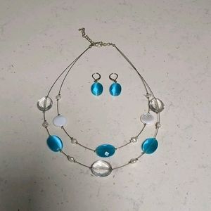 Two strand illusion necklace & leverback earrings